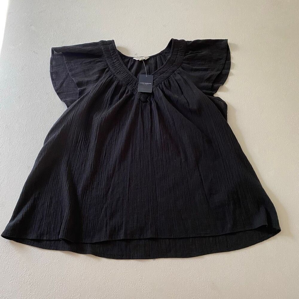 Lucky Brand Black Flutter Sleeve Blouse Women’s Large NWT